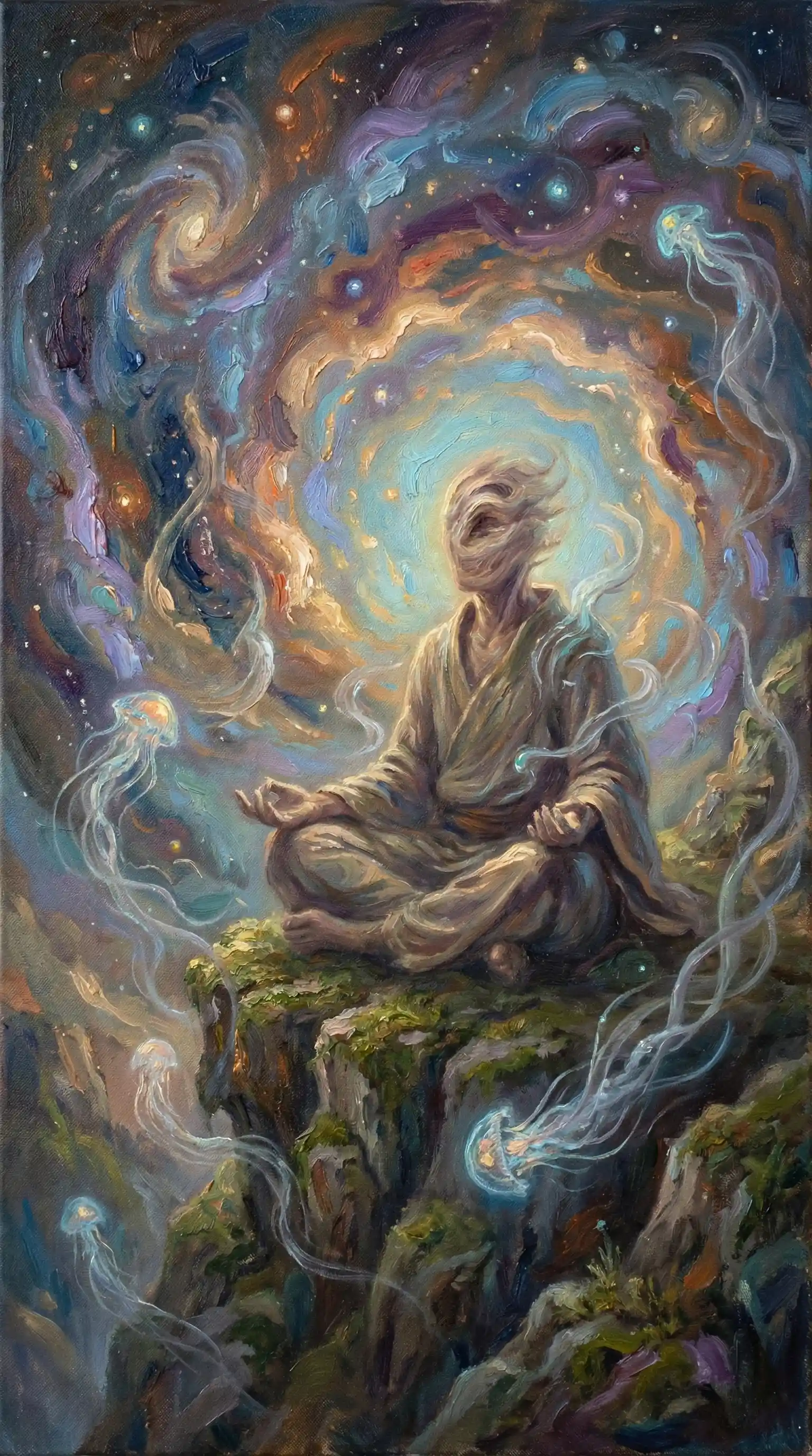 Eldritch Being Meditating In A Cosmic Nebula Vortex