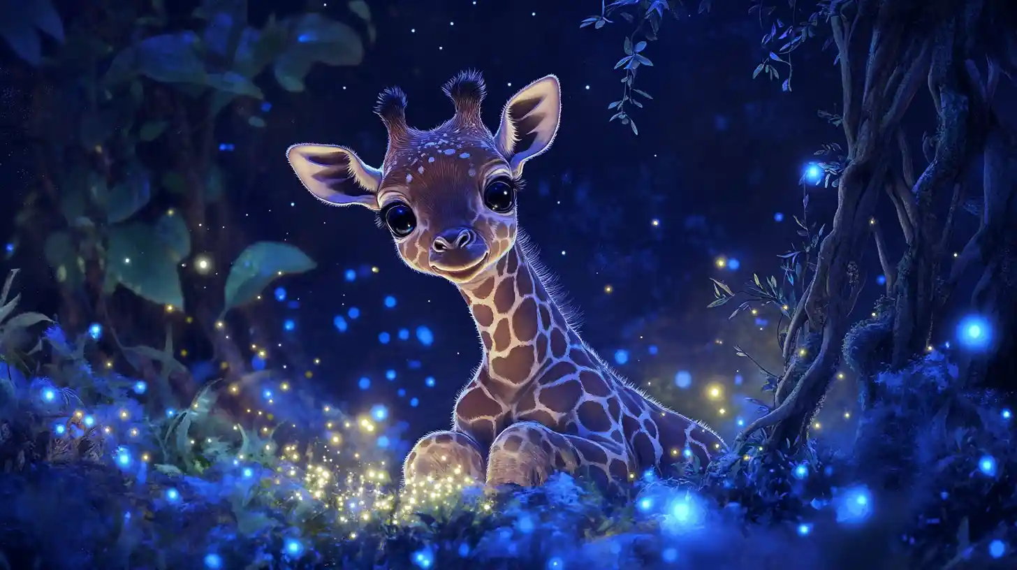 Whimsical Baby Giraffe In Starry Watercolor Savannah