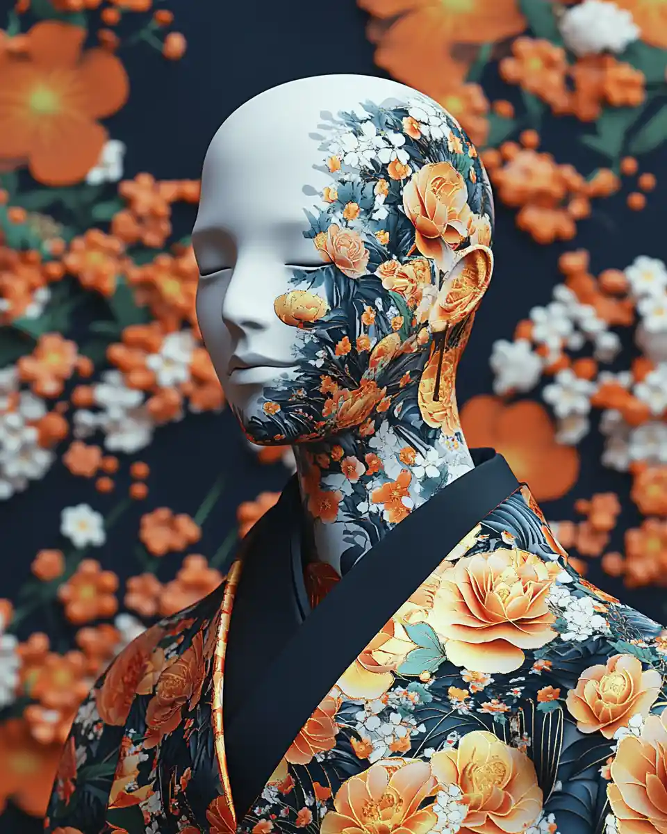 3d mannequin with japanese style patterned design
