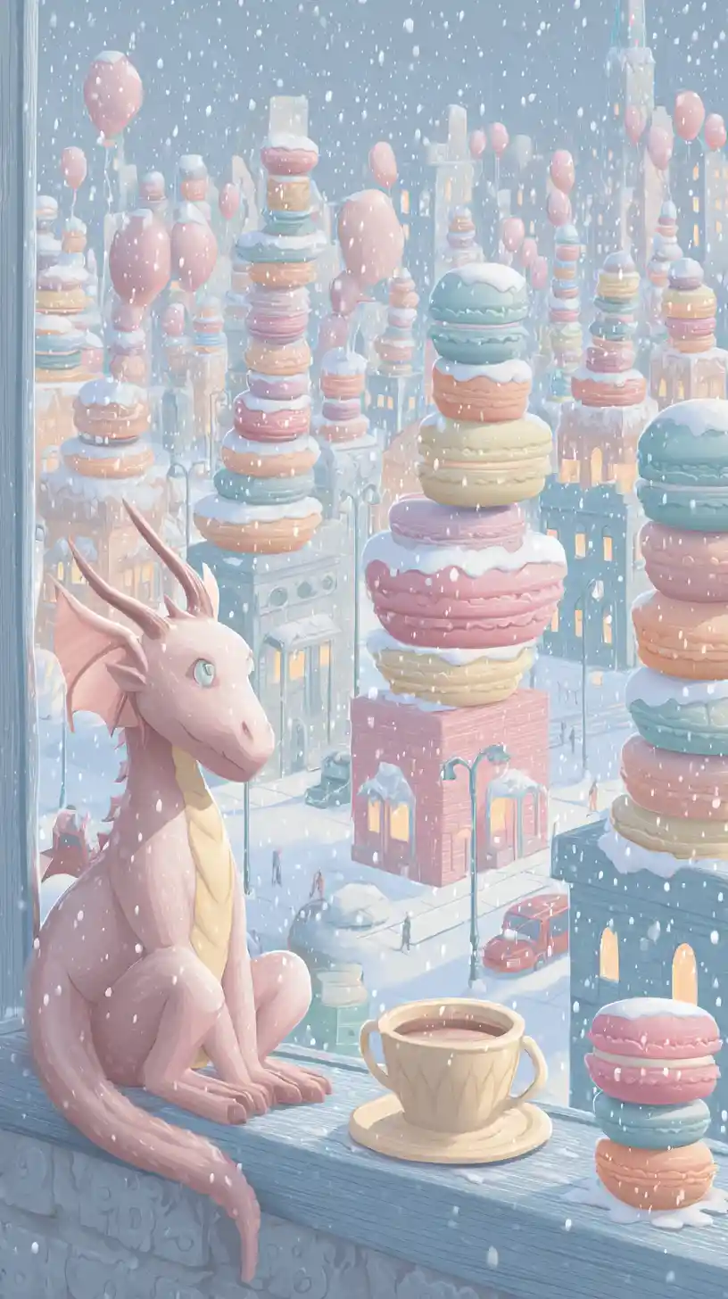 Clay Gargoyle On Windowsill Over Surreal Snowy City