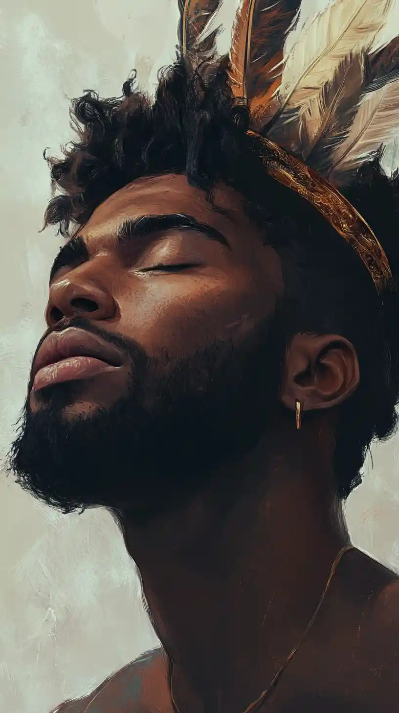 Serene close up portrait of a black man in profile