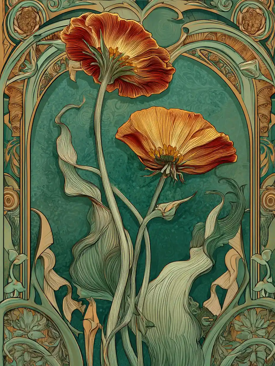 Art nouveau design with graceful organic flowing lines