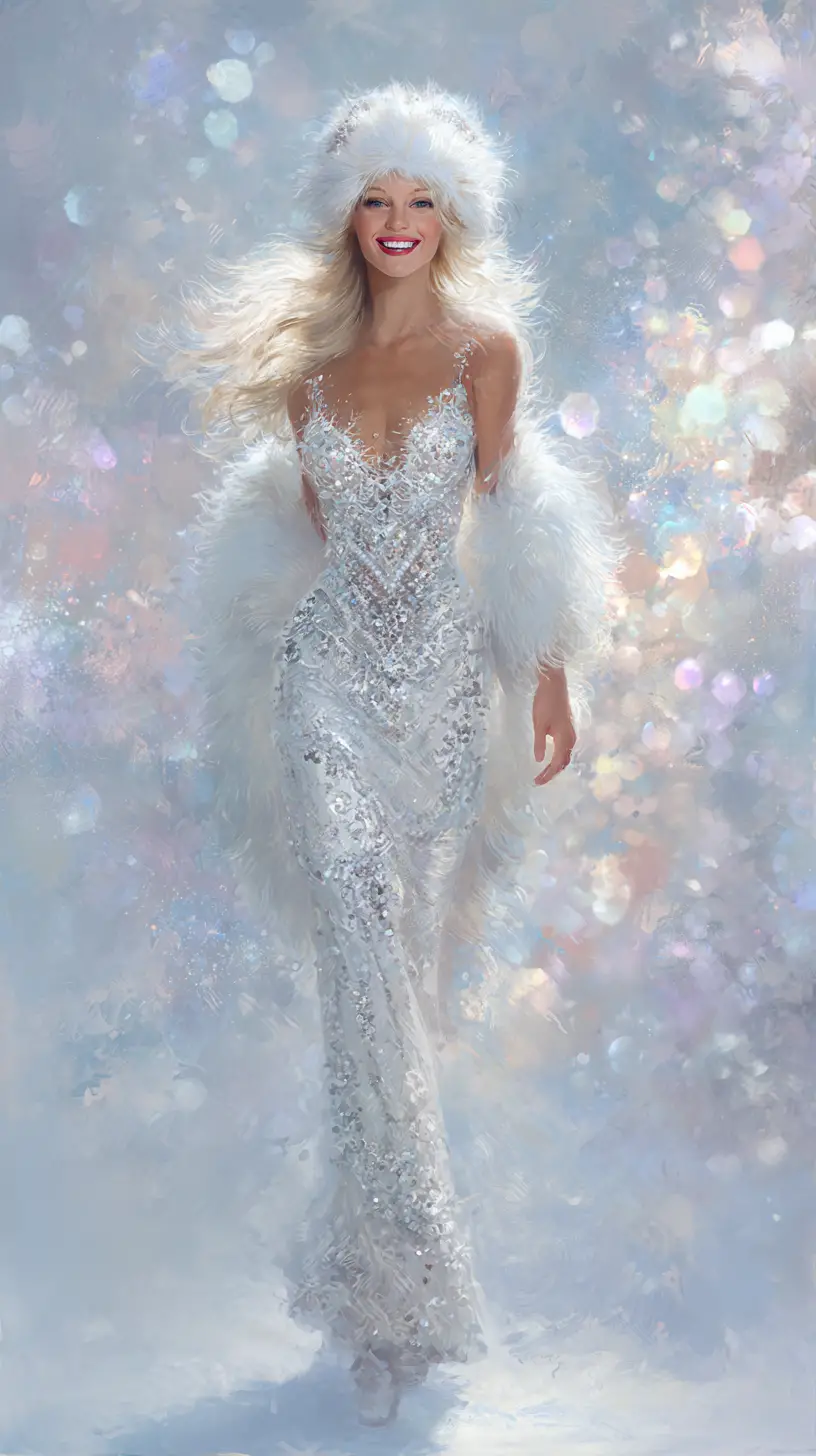 Elegant silver haired woman in sparkling winter gown