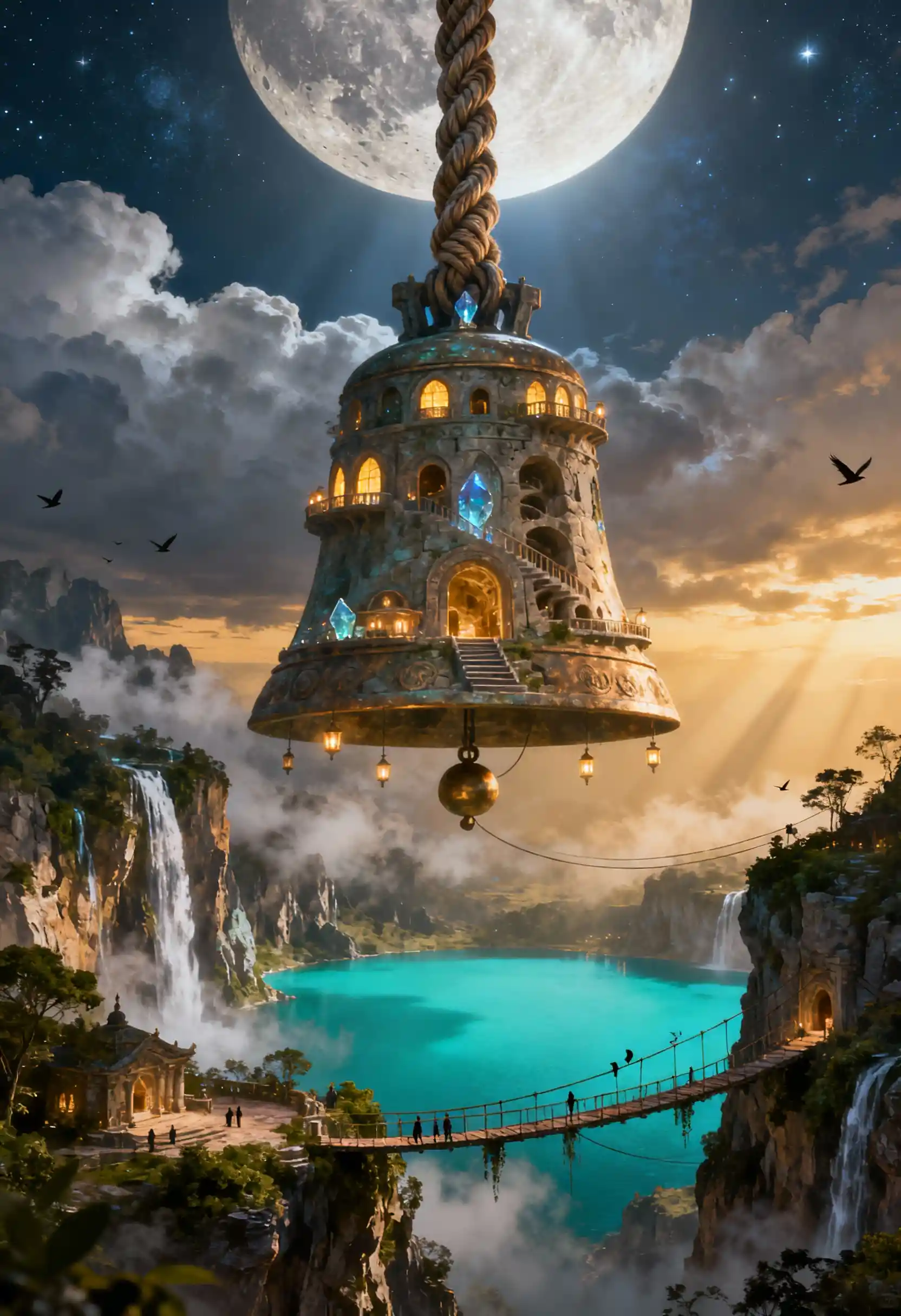 Colossal Celestial Wind Chime City Suspended From The Moon