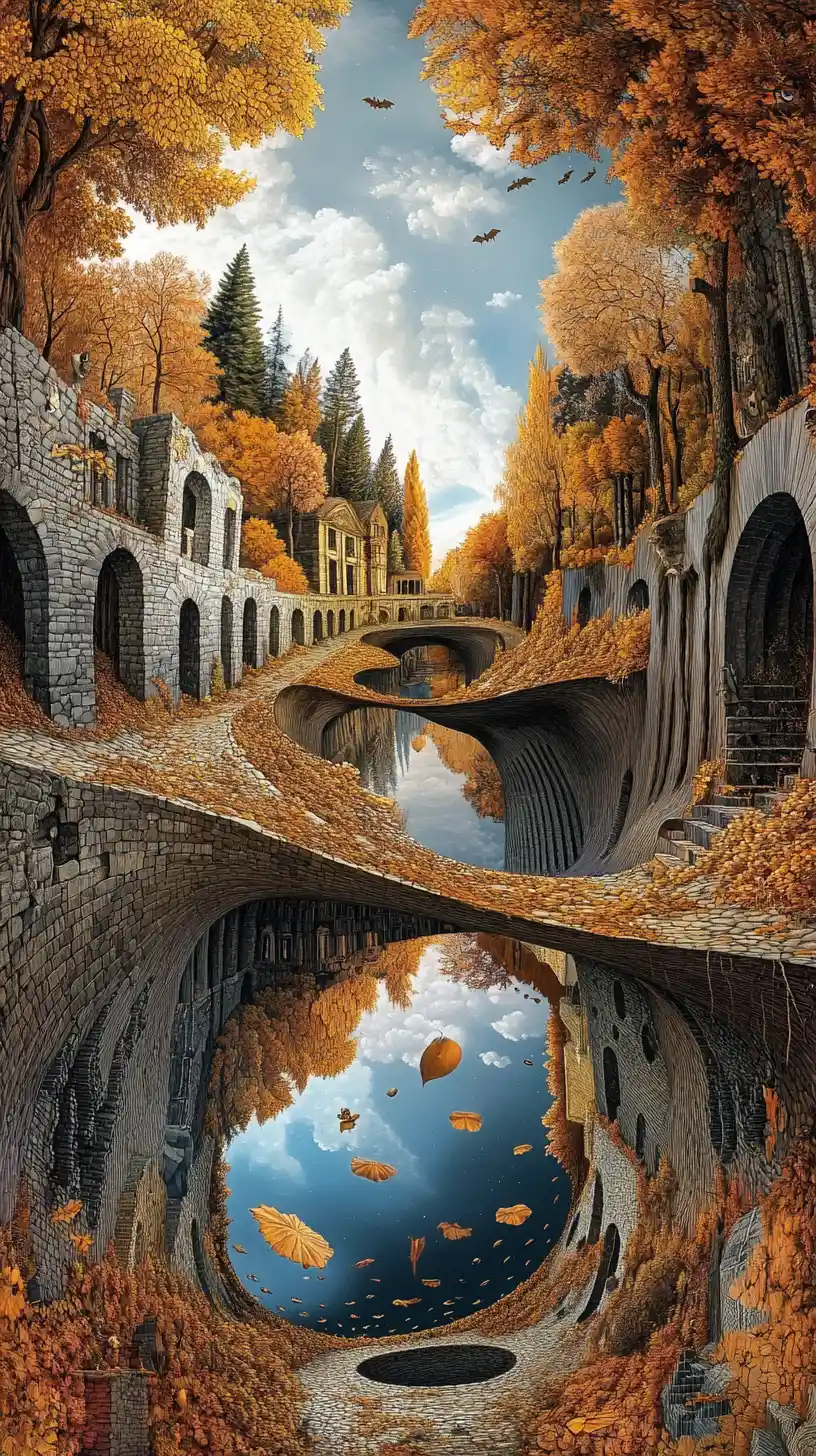Surreal optical illusion in a dreamlike abstract wonderland