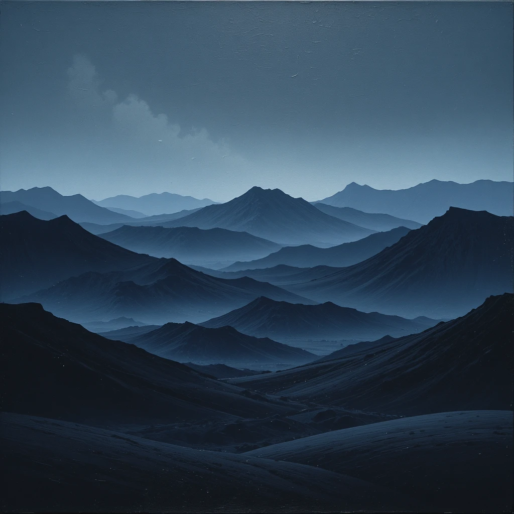 Minimal dark mountain landscape with layered shadowed terrain