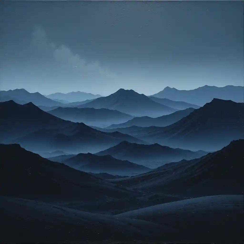 Minimal dark mountain landscape with layered shadowed terrain
