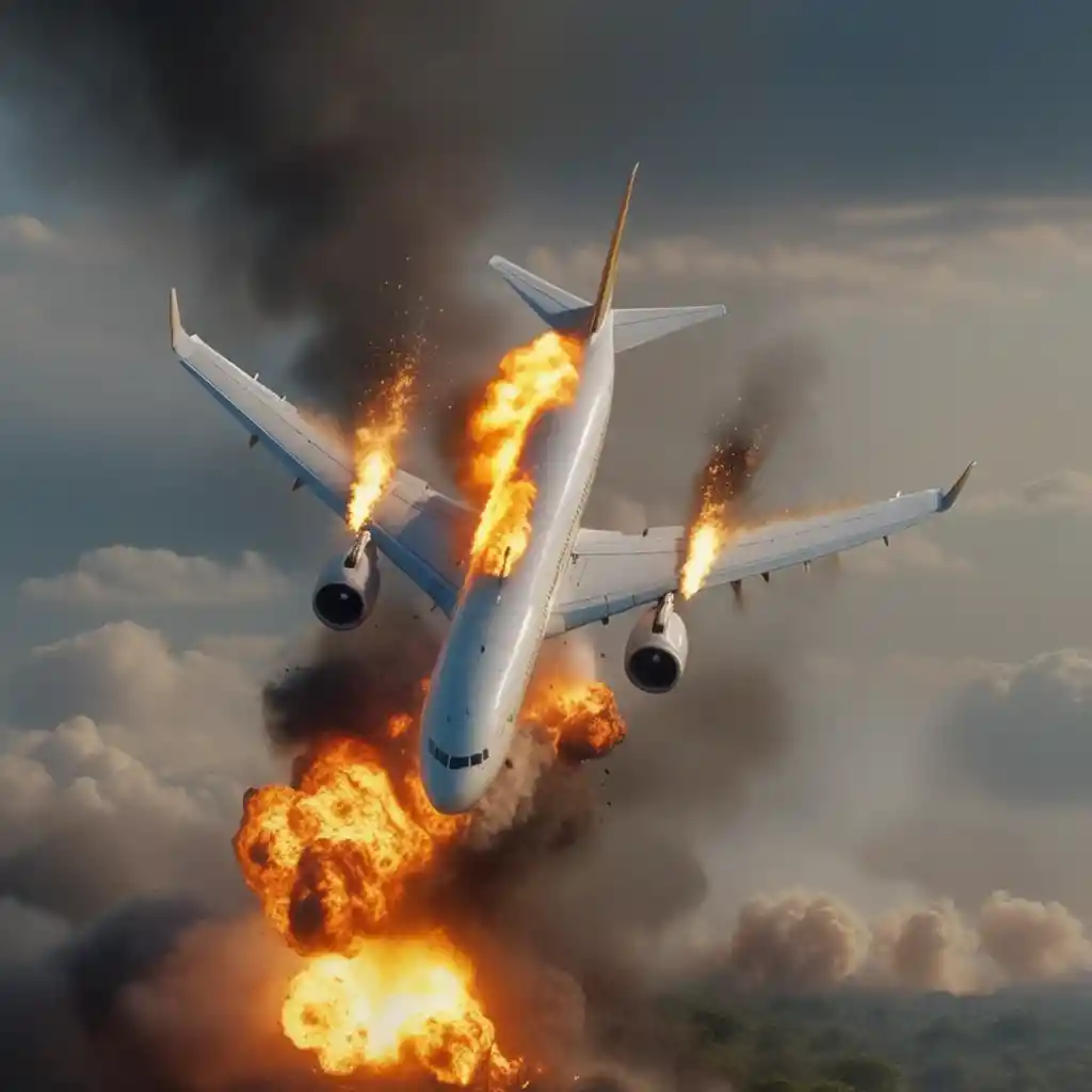客機在海面上空燃燒盤旋墜落