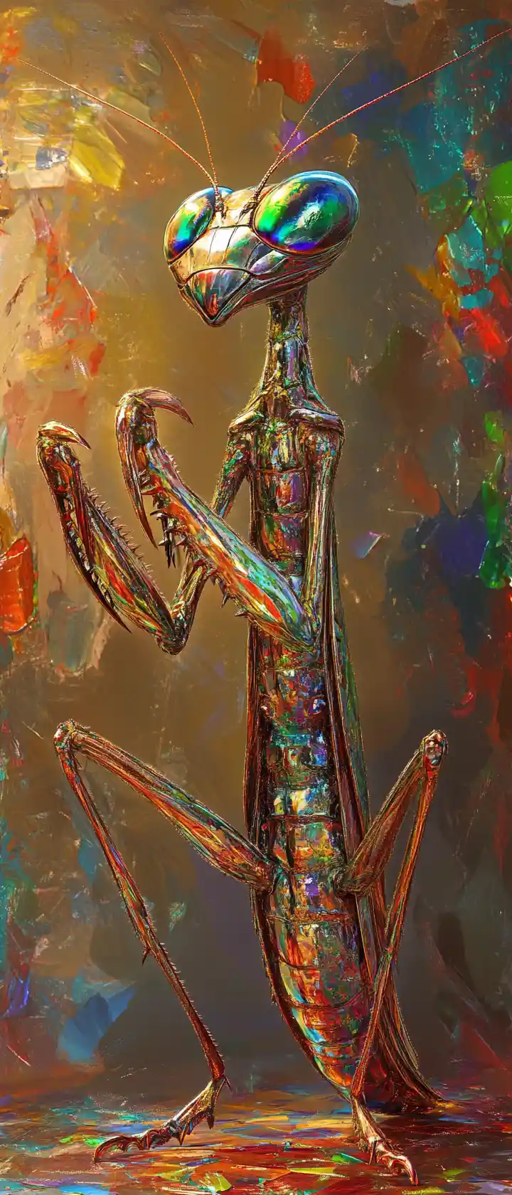 Contemplative Fantasy Mantis In A Colorful Enchanting World