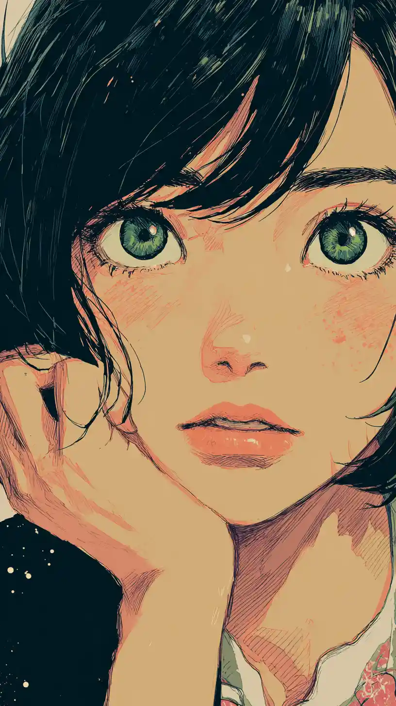 Portrait de fille d’anime mélancolique aux doux tons pastels