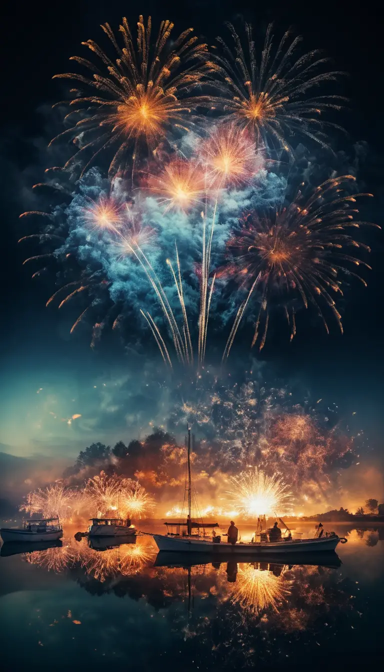Magical double exposure fireworks in surreal abstract illusion