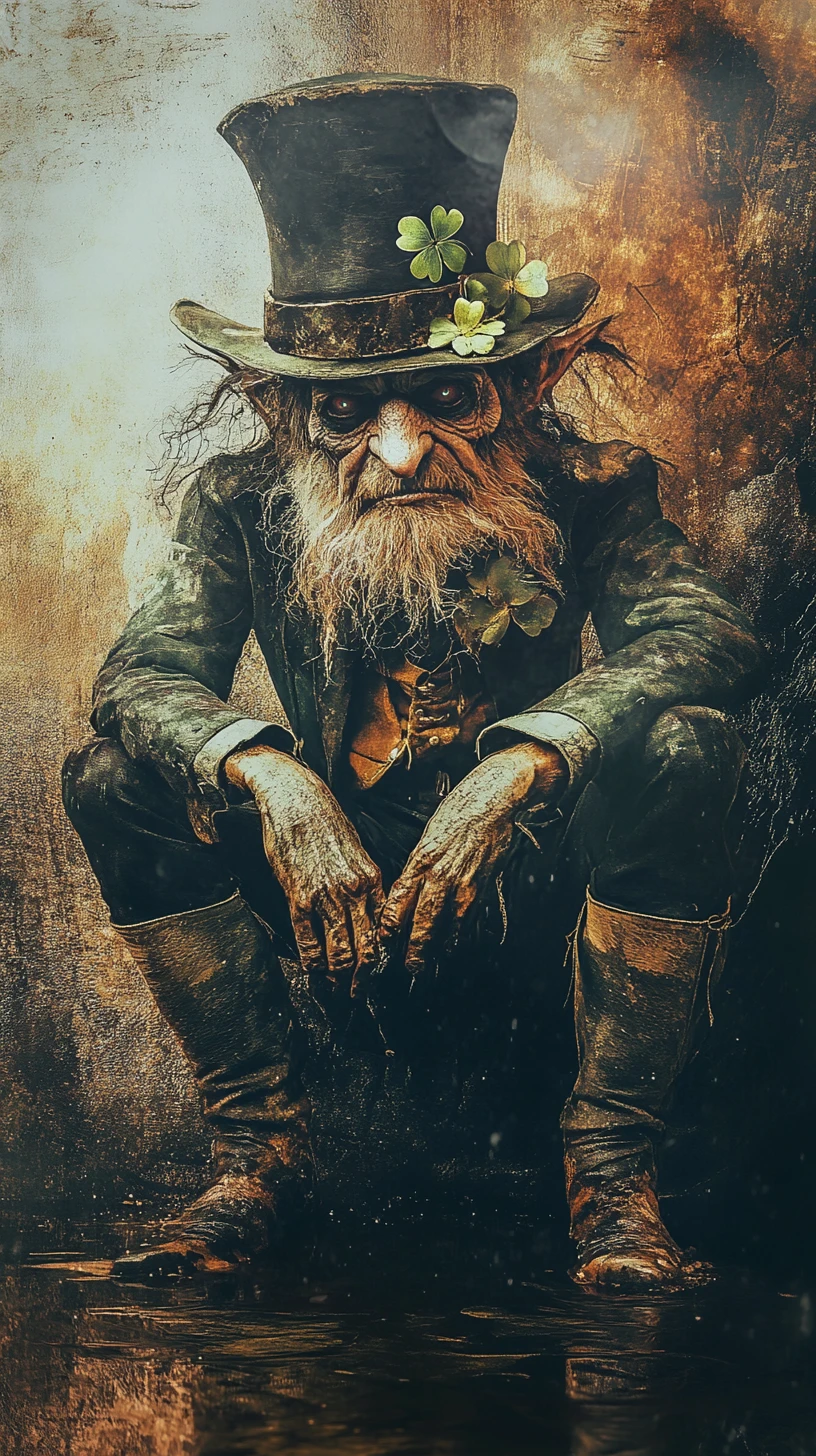 Leprechaun surreale in un paesaggio oscuro da fiaba fantasy
