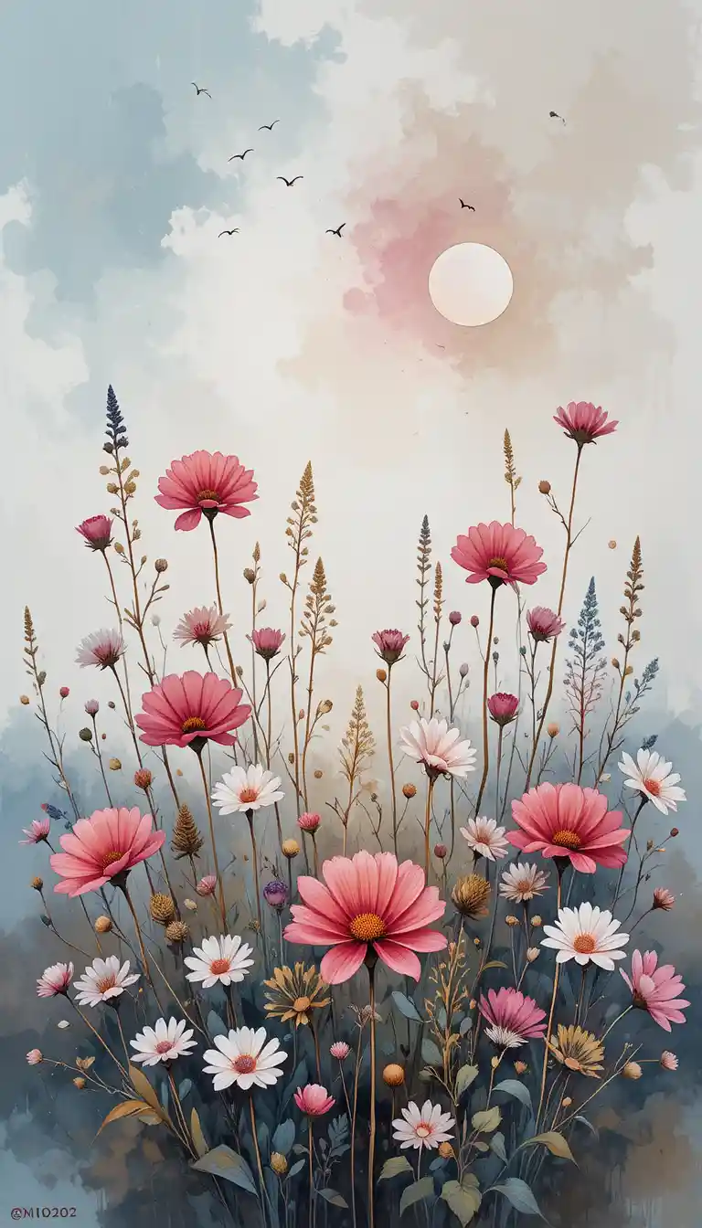Impressionist floral painting of a dreamy abstract sunset