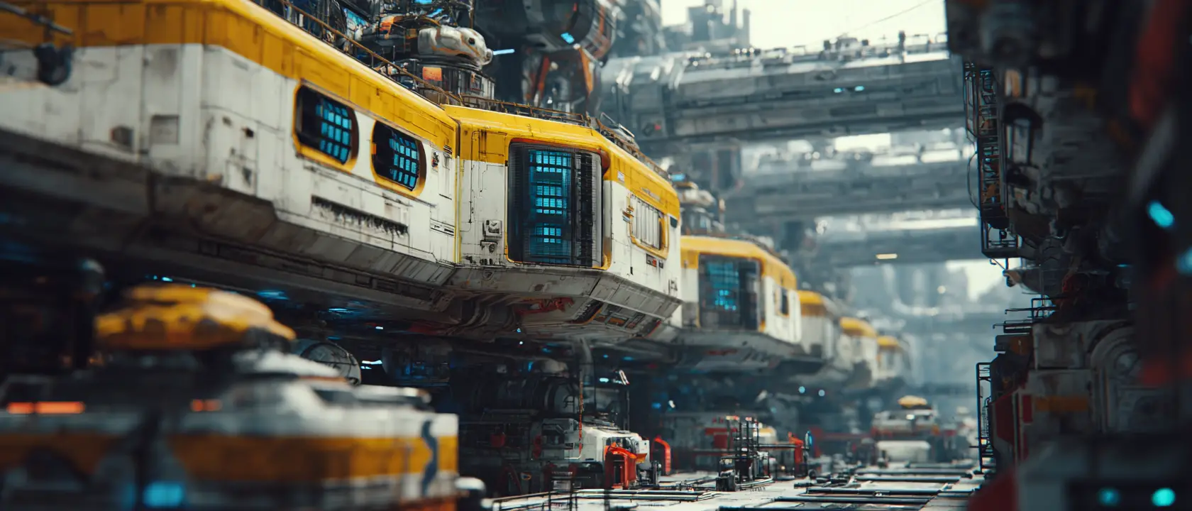 Retro futuristic space station with cinematic deep space lighting