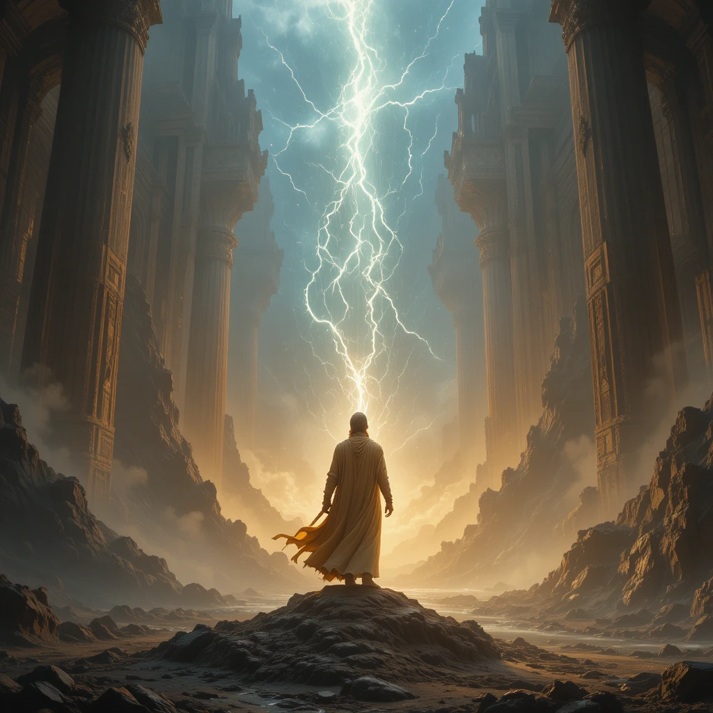 Fearless hero standing free from ancient immortal rules