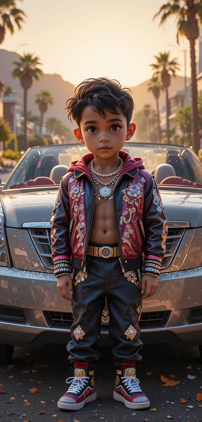 Bambino rapper che guida una Cadillac luccicante