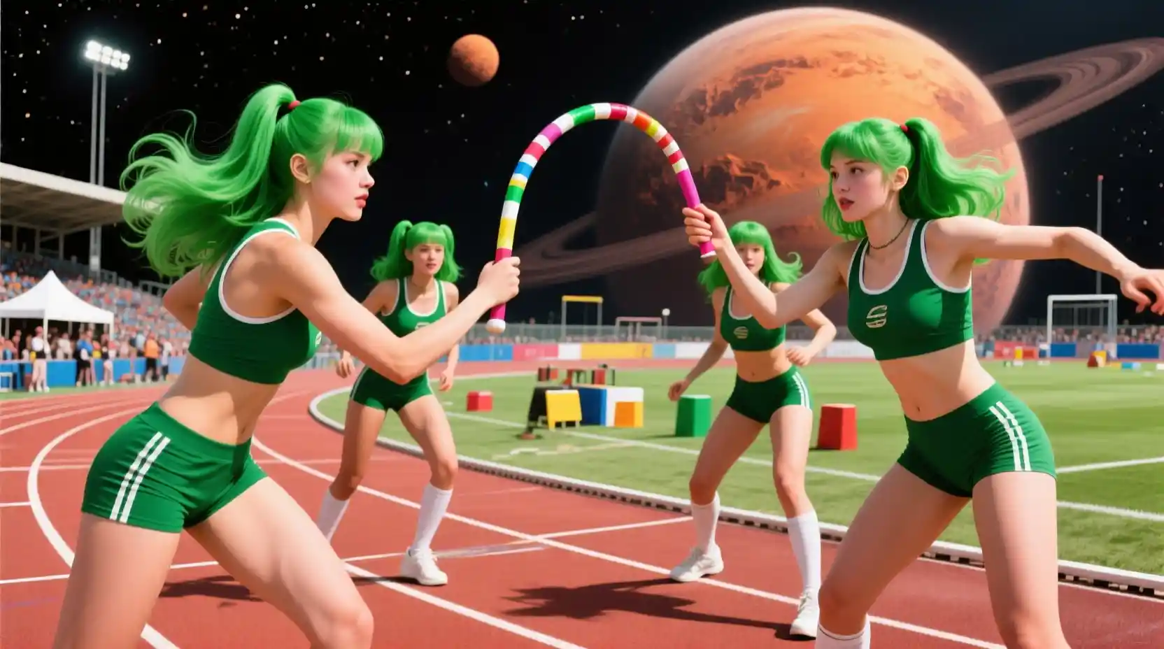 異星のトラックフィールドを走る緑髪のリレ―ランナーたち