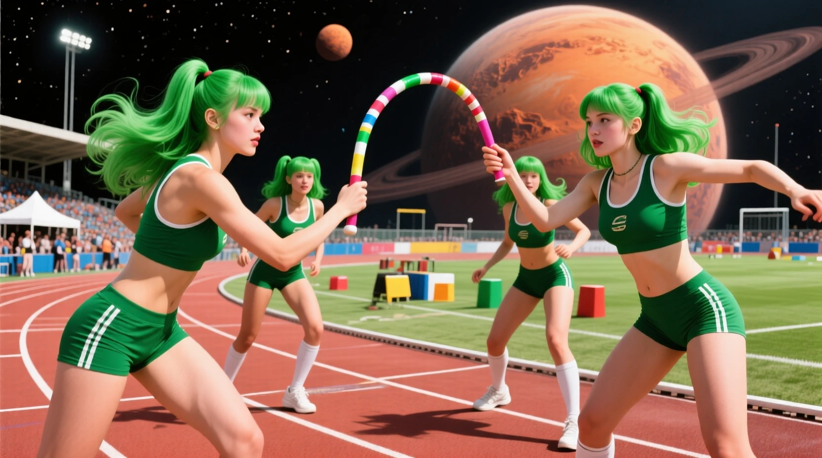 異星のトラックフィールドを走る緑髪のリレ―ランナーたち