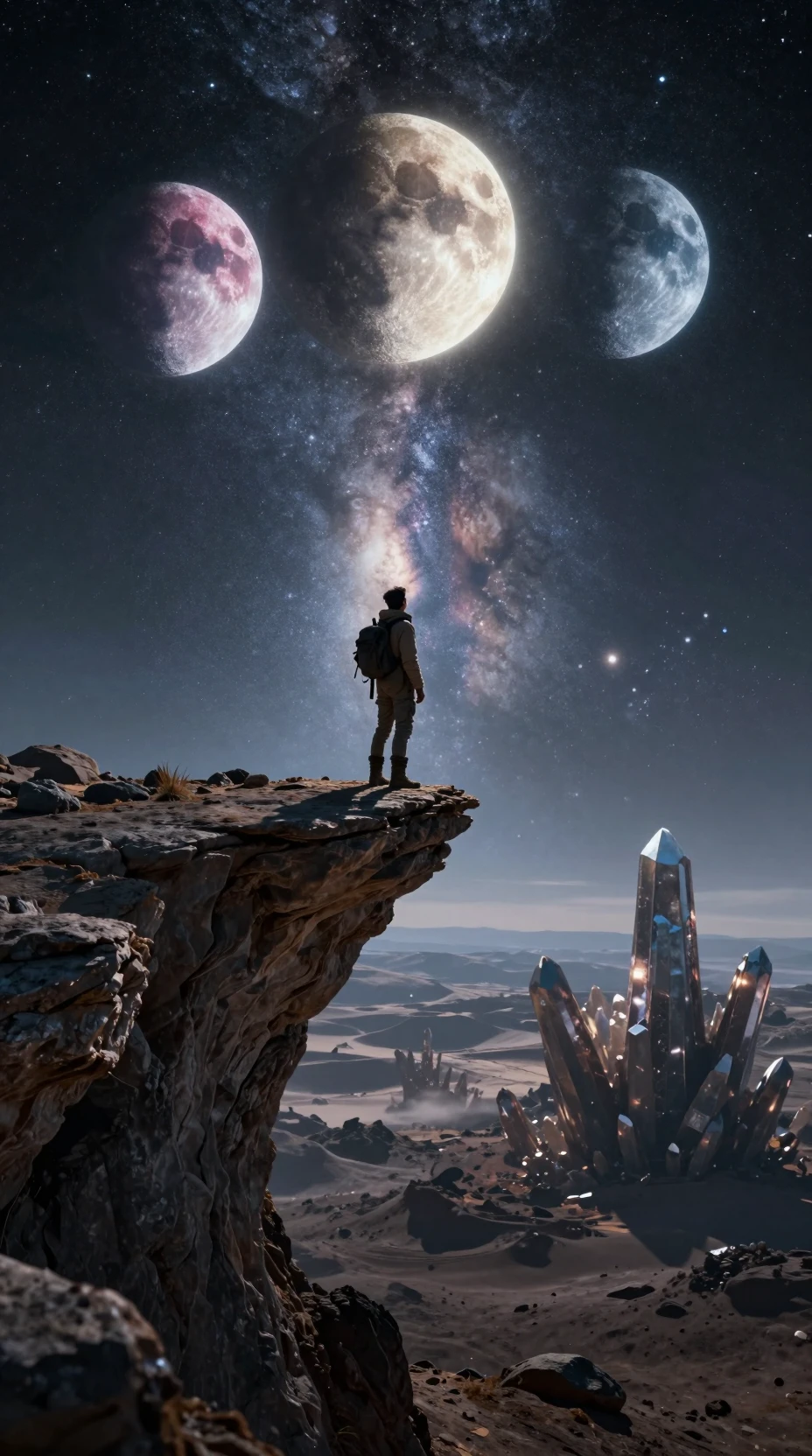 三顆絢麗明月下的異星孤獨探險者
