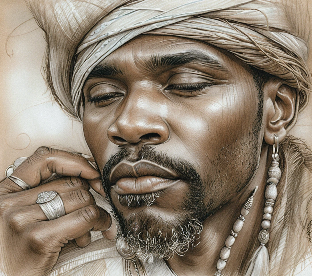 Serene close up portrait of a Black man in quiet reflection