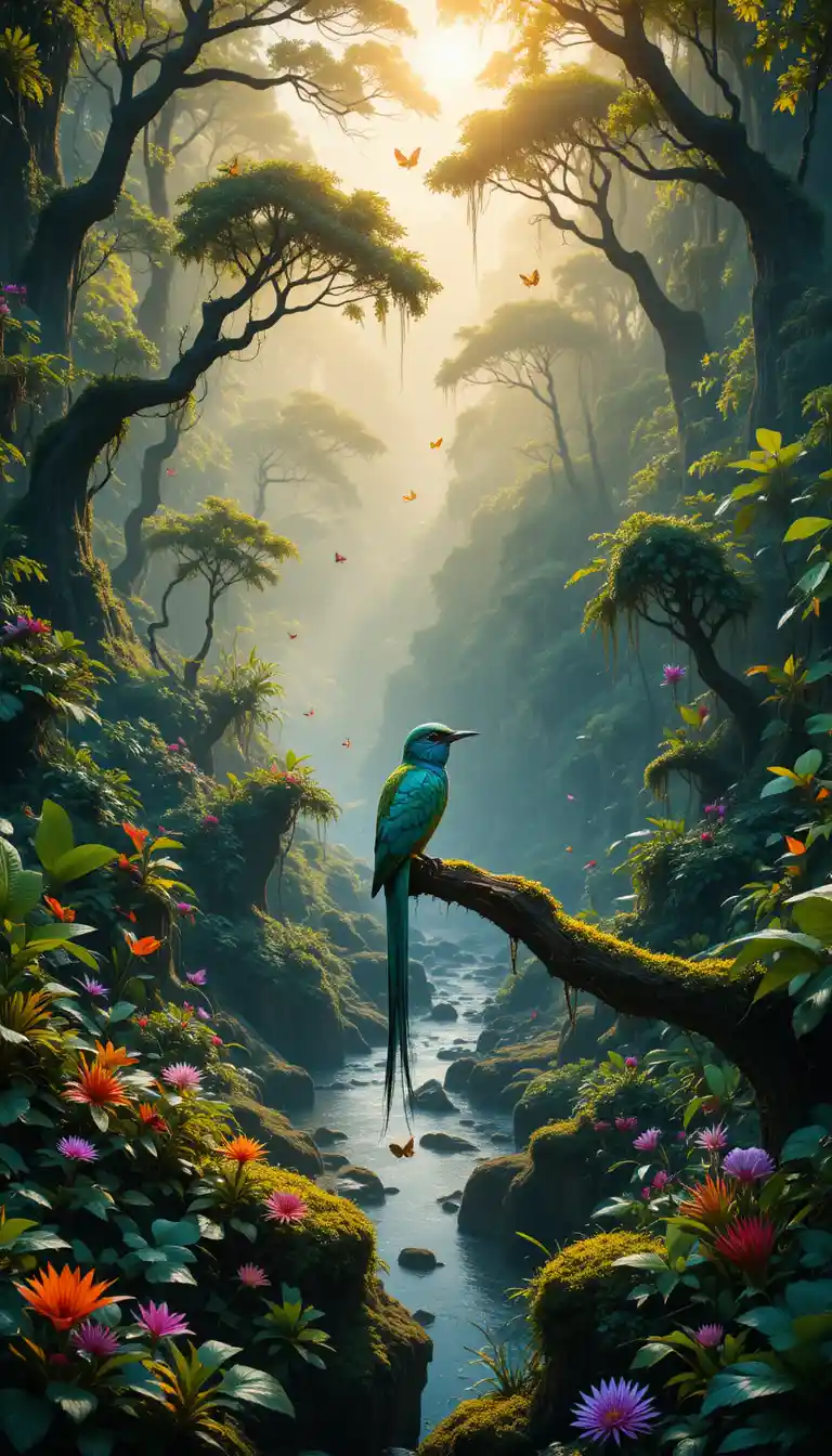 Colorful tropical bird in mystical Nicaraguan jungle