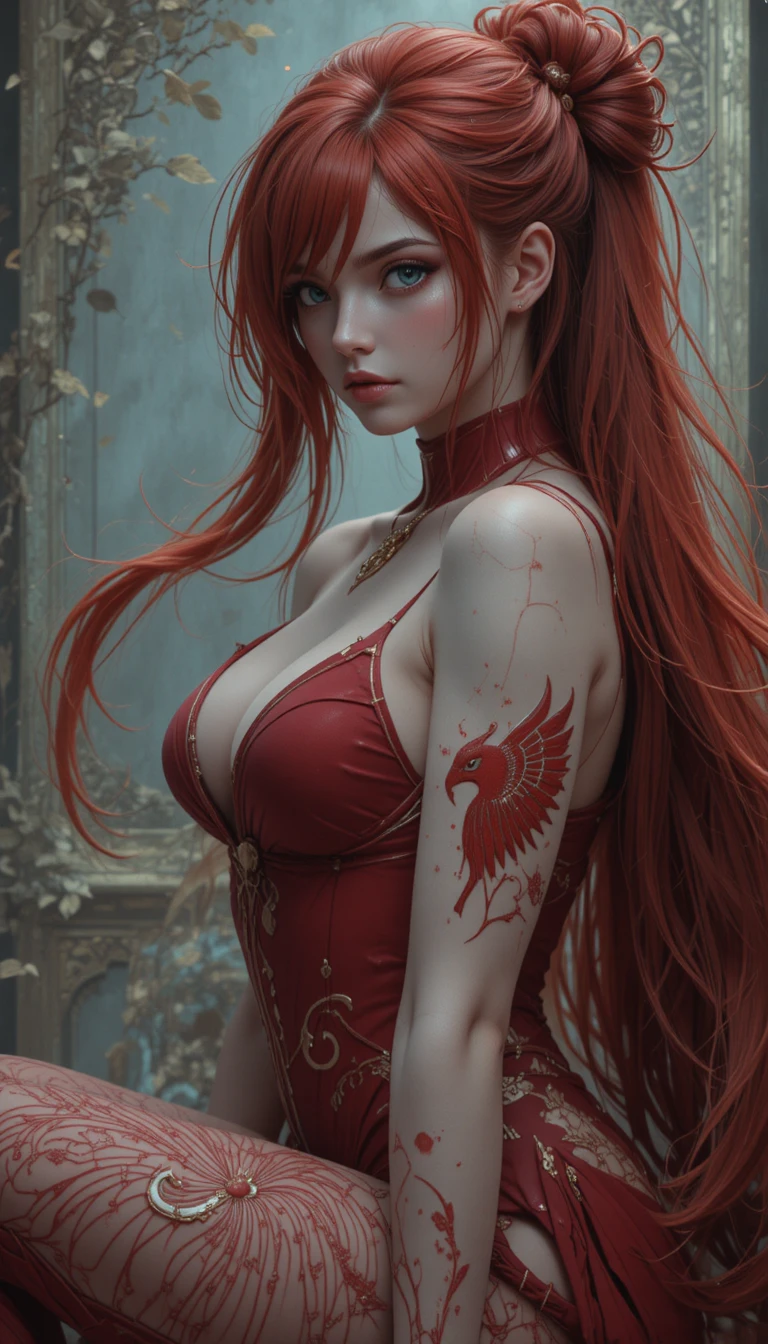 Anime warrior woman in red bodysuit with dynamic pose