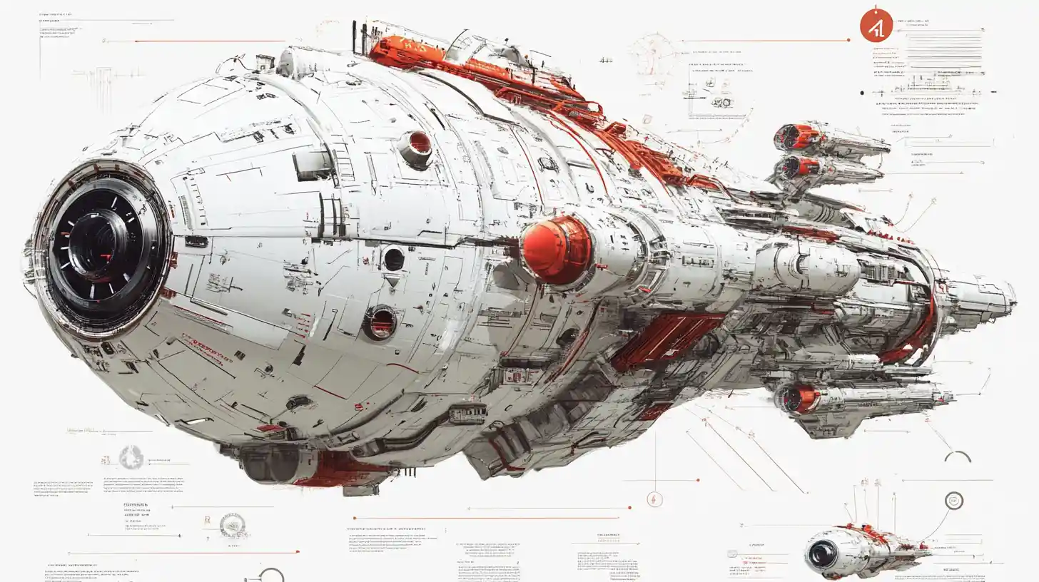 3D technical diagram of a massive modular cargo spaceship