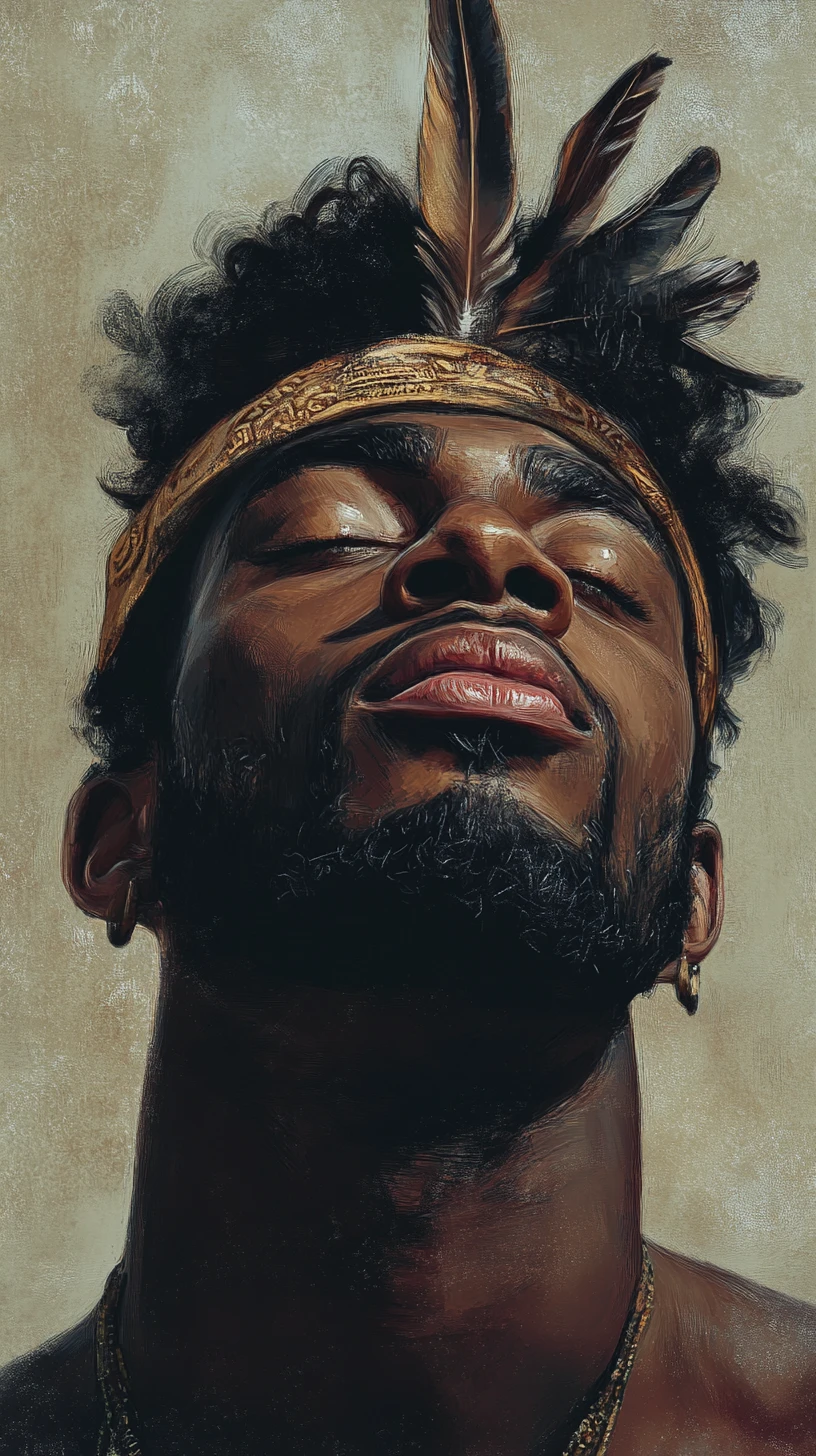Serene close up portrait of a Black man in profile