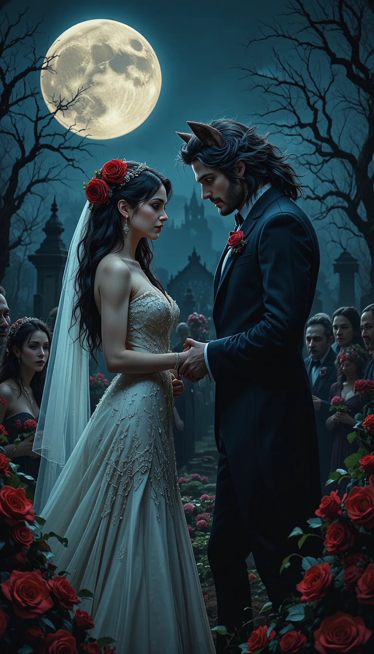 Midnight wedding of a vampire bride and werewolf groom
