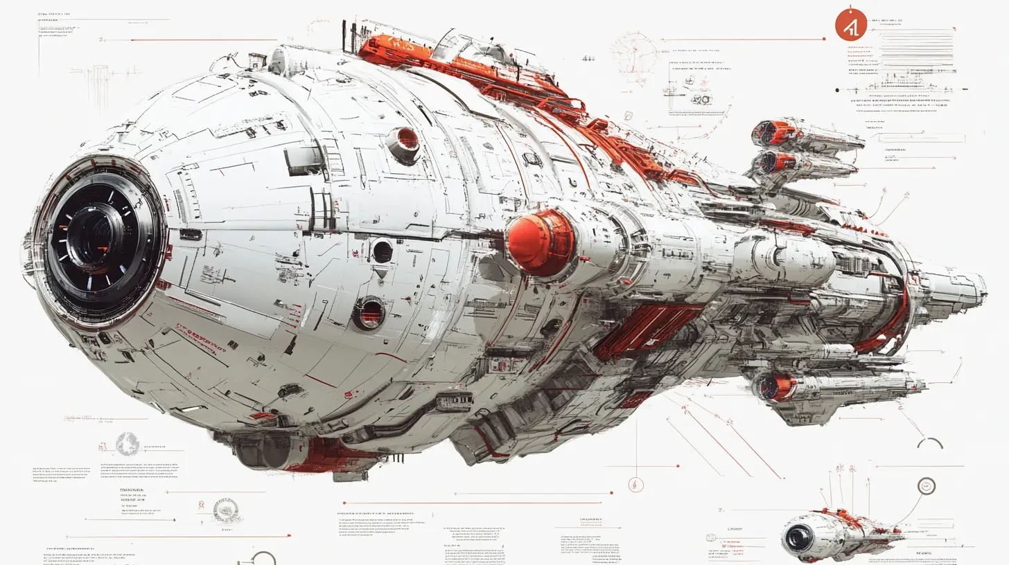 3D technical diagram of a massive modular cargo spaceship