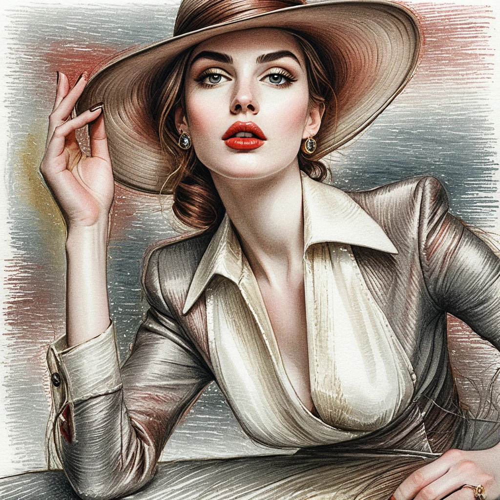 Donna elegante con fedora nera e giacca di pelle su misura