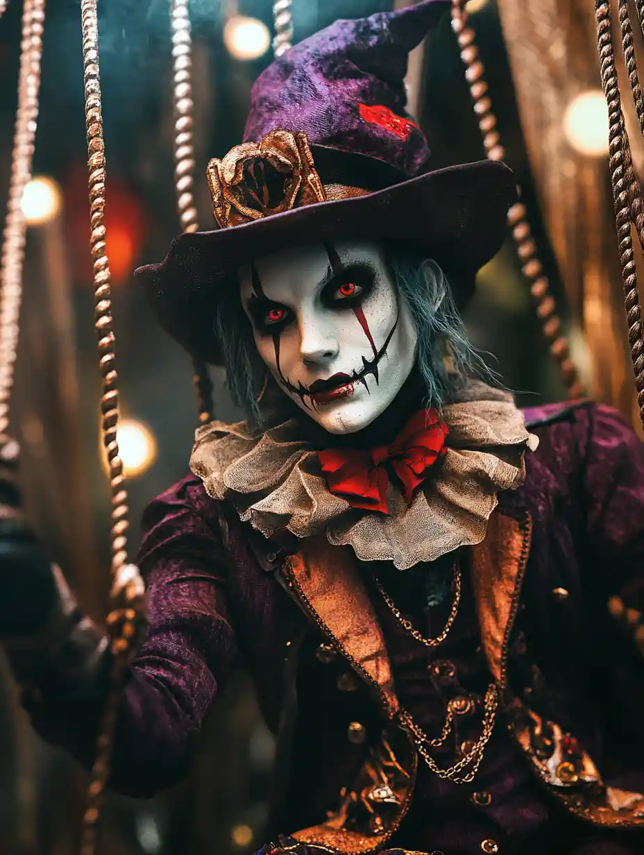 Böse Monsterfratzen heimsuchen einen düsteren Horror-Winterzirkus