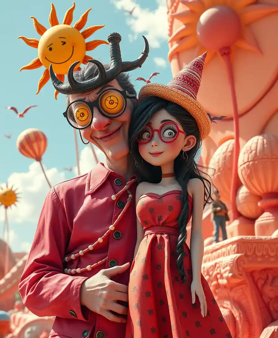 Surreal pop fantasy world with playful whimsical characters