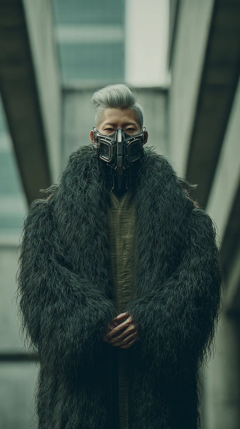 Elderly cybernetic woman warlord leading gang in Hong Kong