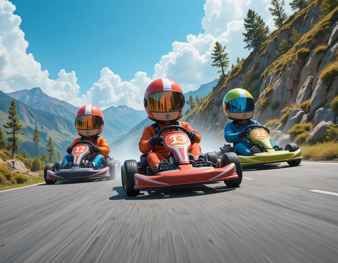 Karts en drift sur une route de montagne sinueuse