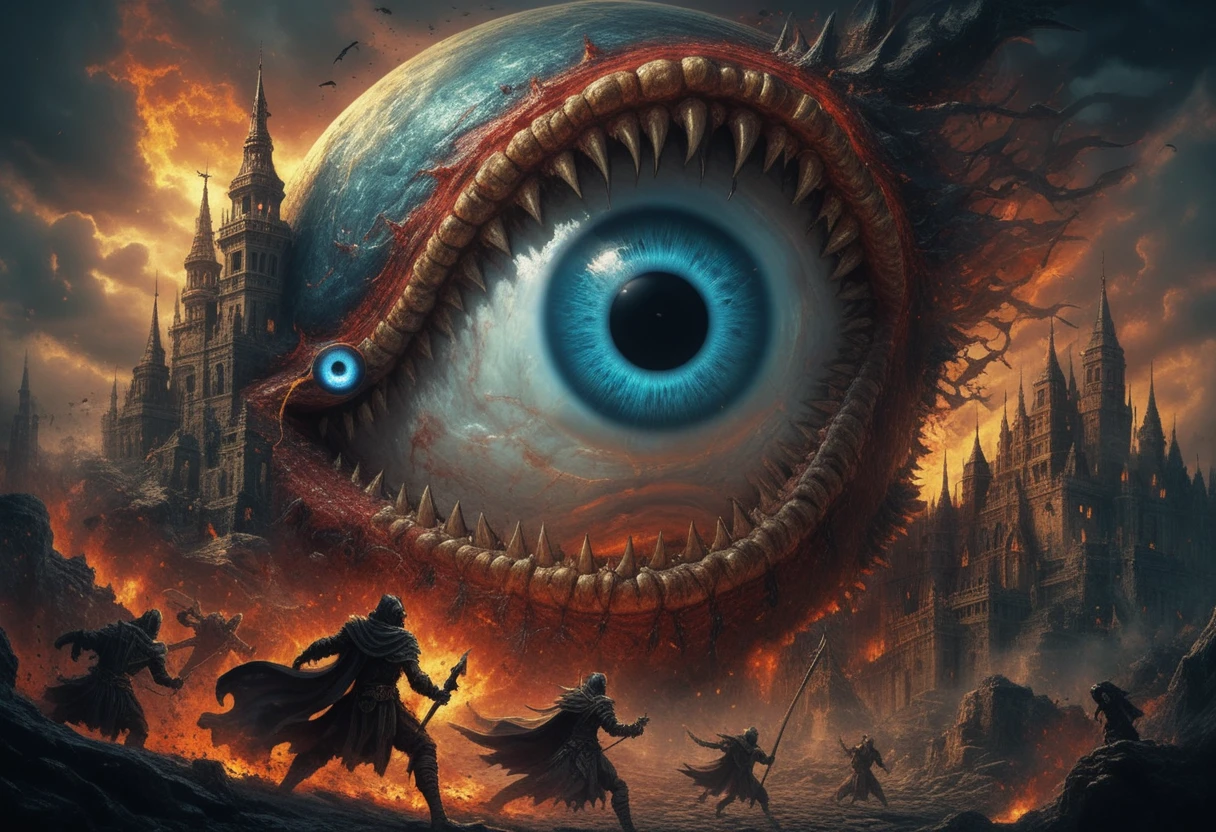 Gigantic Evil Eye Monster In Colorful Fantasy Illustration