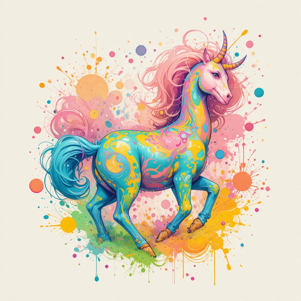 充滿玩心的彩色河馬與旋轉粉彩抽象圖案