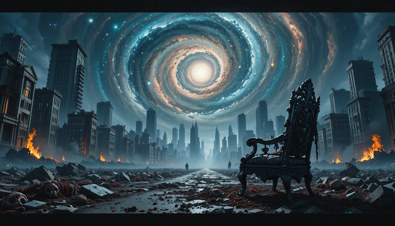 華麗巴洛克椅映襯旋繞宇宙星雲背景