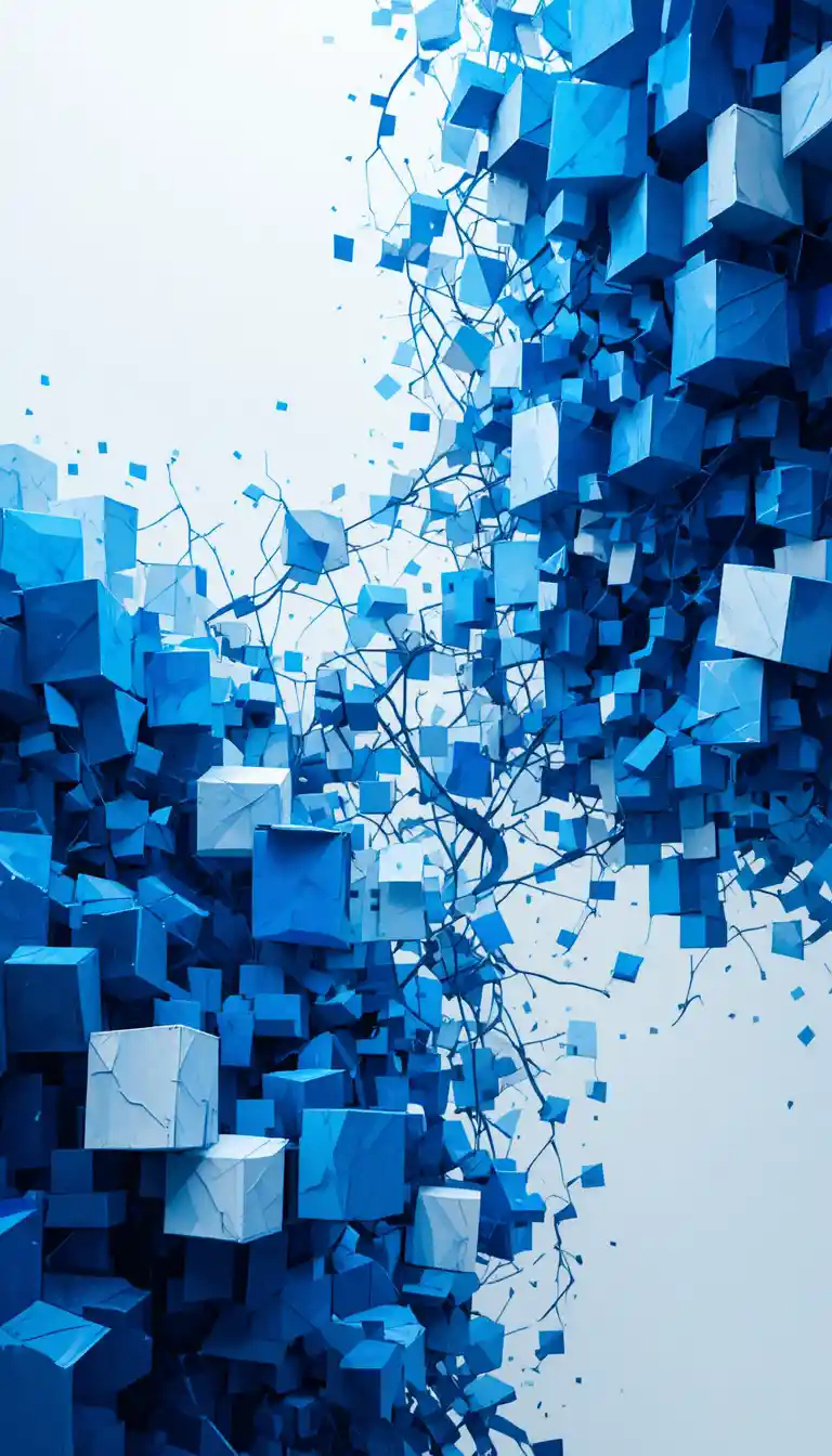 Abstract blue geometric shapes on clean white background