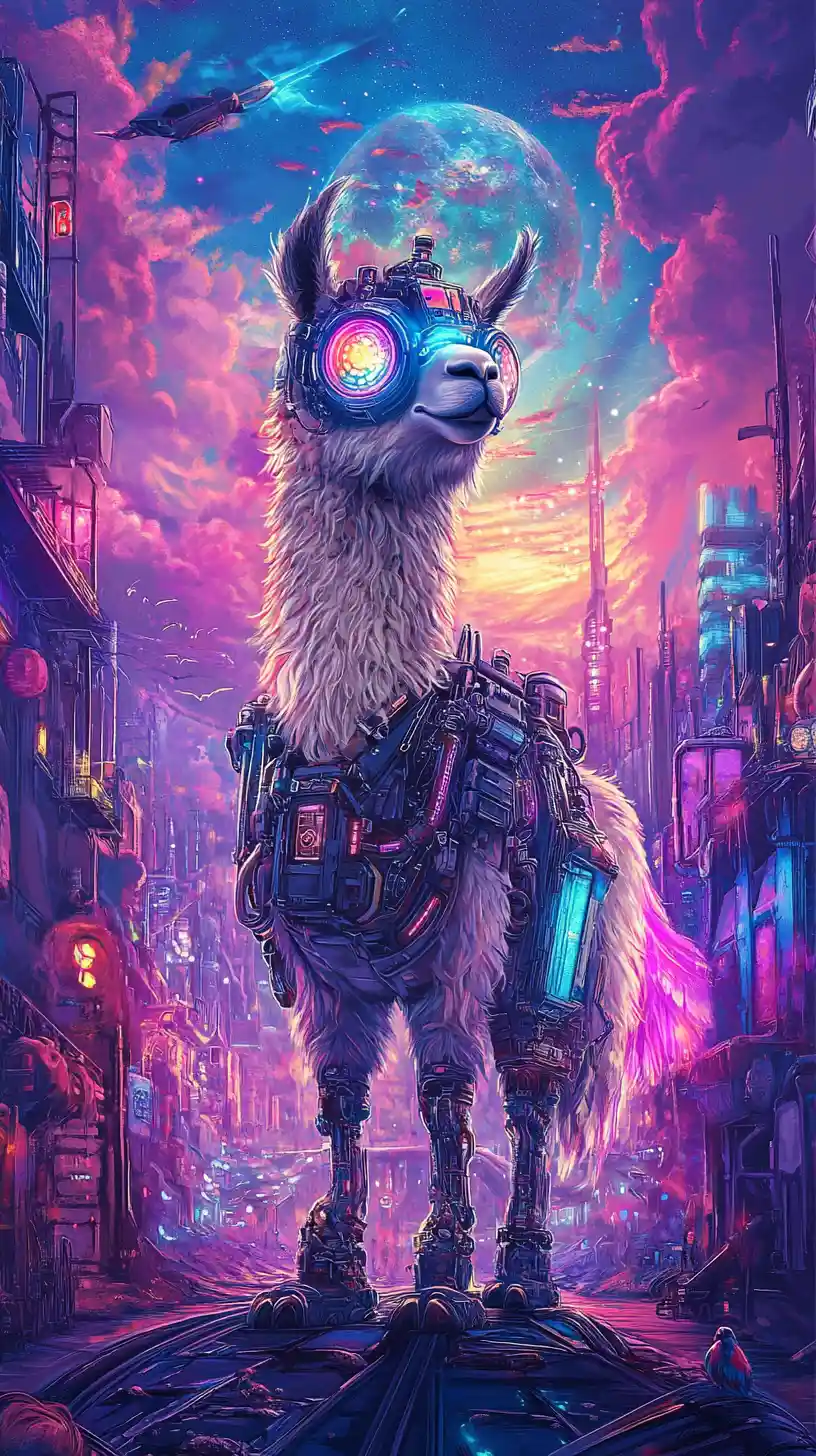 Time Traveling Alpaca With Cybernetic Steampunk Owl Companion