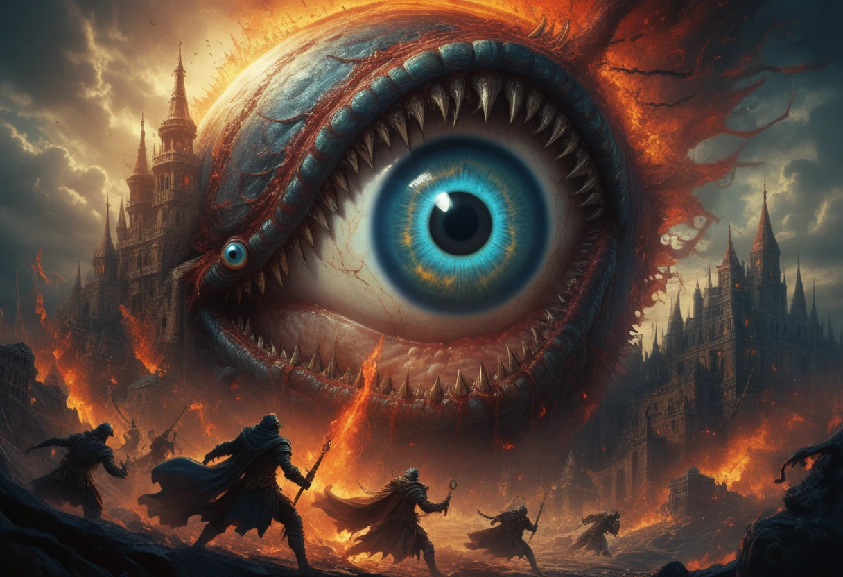 Mostro Gigantesco con Occhio Malvagio e Denti in Arte Fantasy