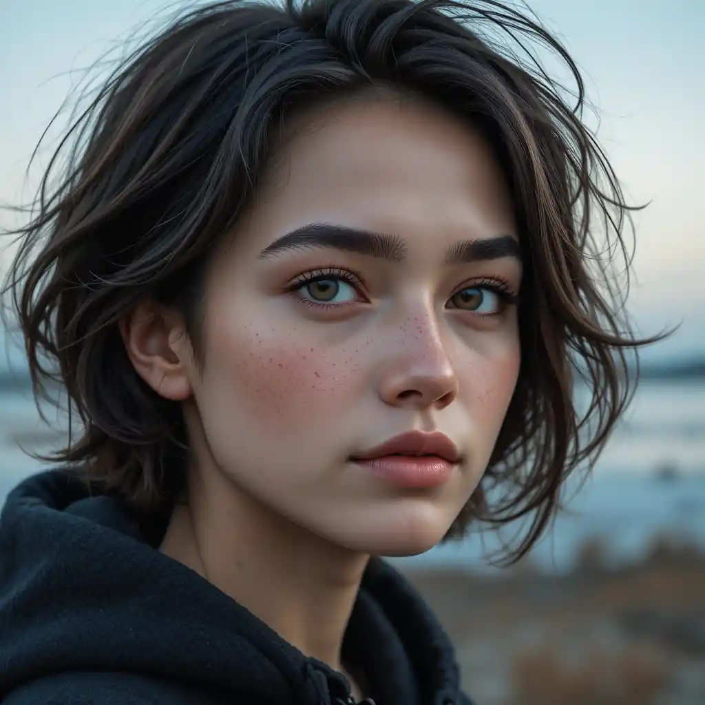 Jeune femme en hoodie en gros plan doux en extérieur