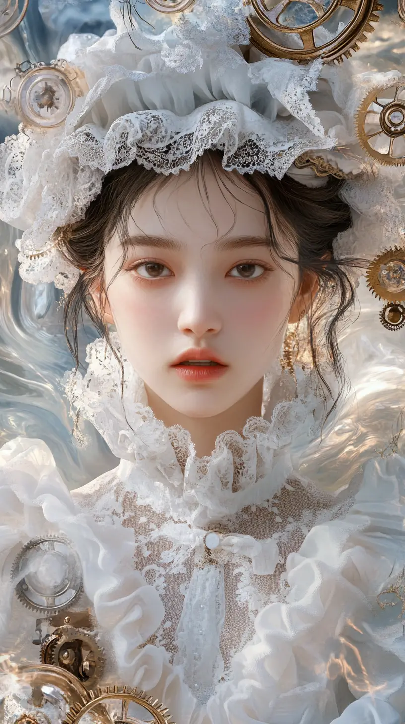 Young Asian woman in steampunk victorian lace portrait