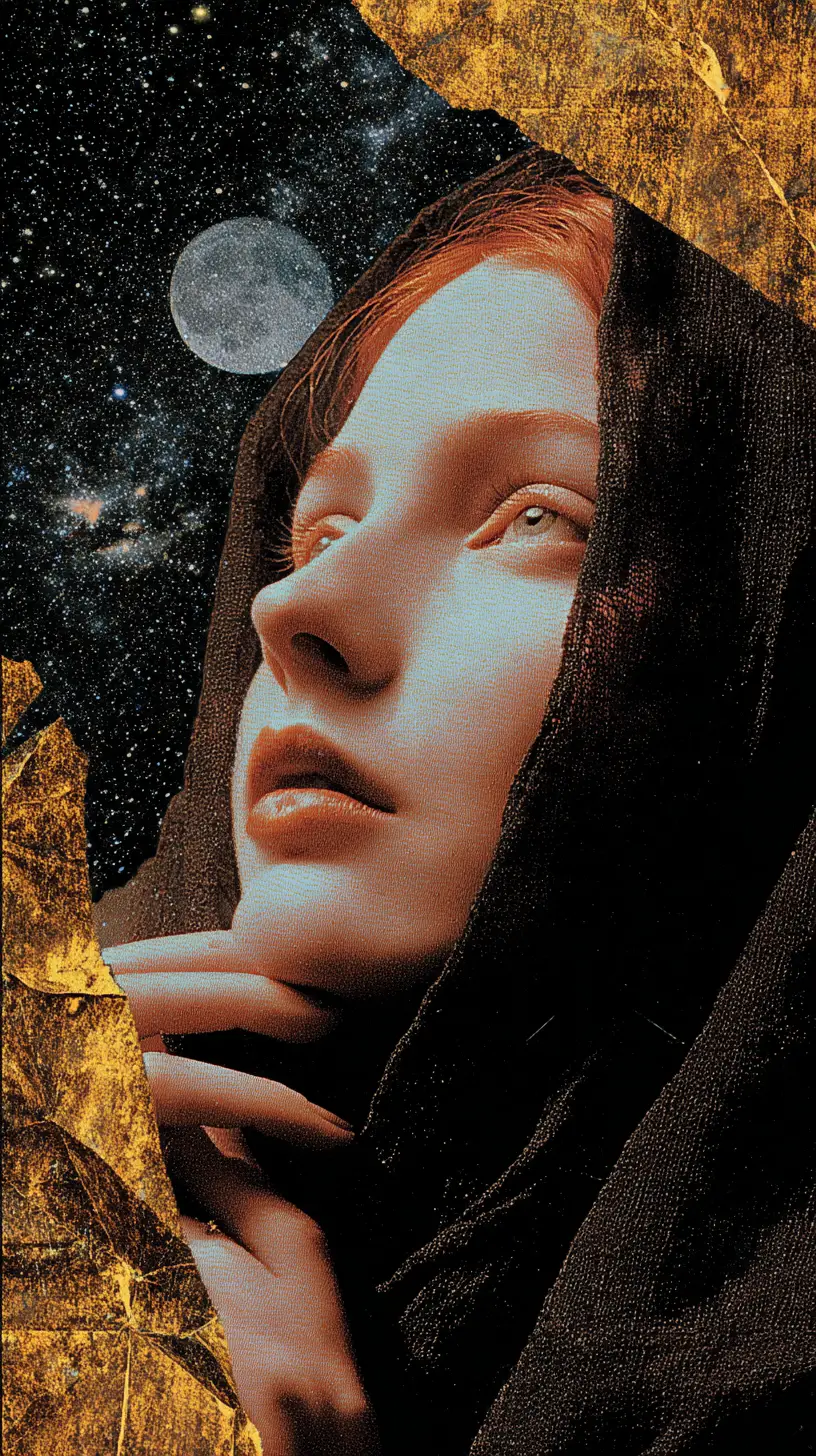 Surreal romantic collage at night with dreamlike minimal composition