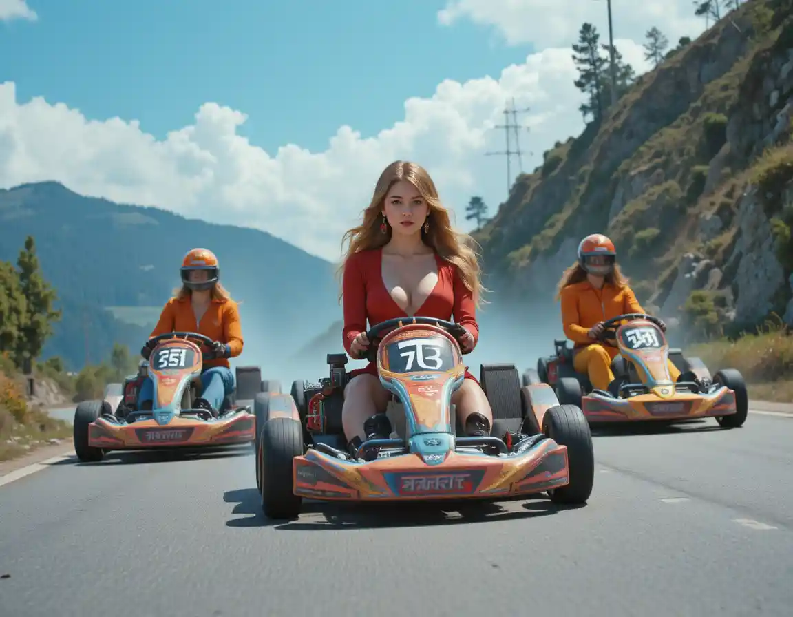 Pilotes en kart driftant sur une route de montagne sinueuse