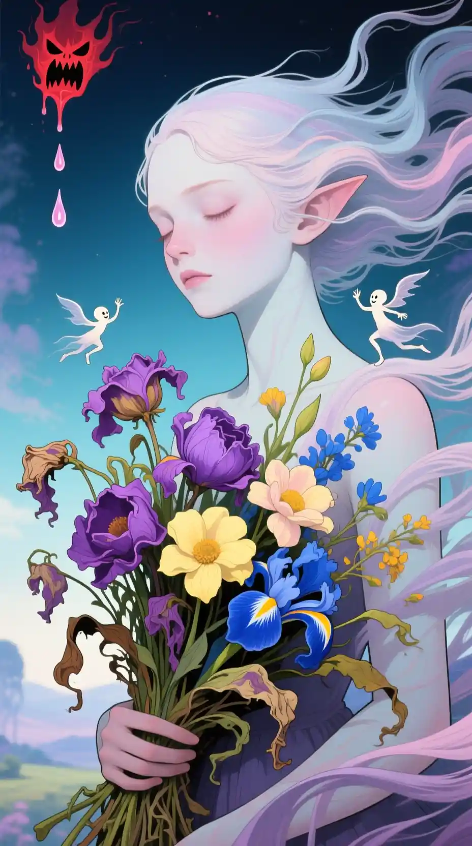 Ramo surreal que gira en una brisa de fantasía caprichosa