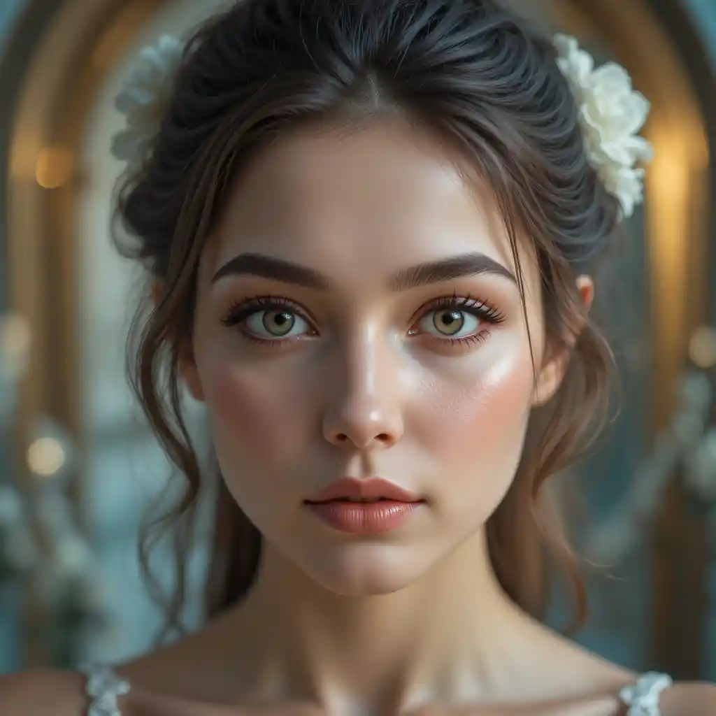 Dreamy close up portrait of a young woman