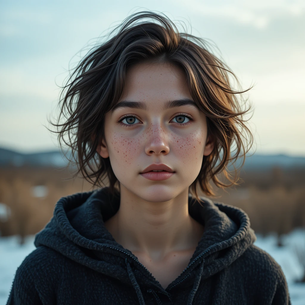 Young woman in hoodie in a serene outdoor portrait