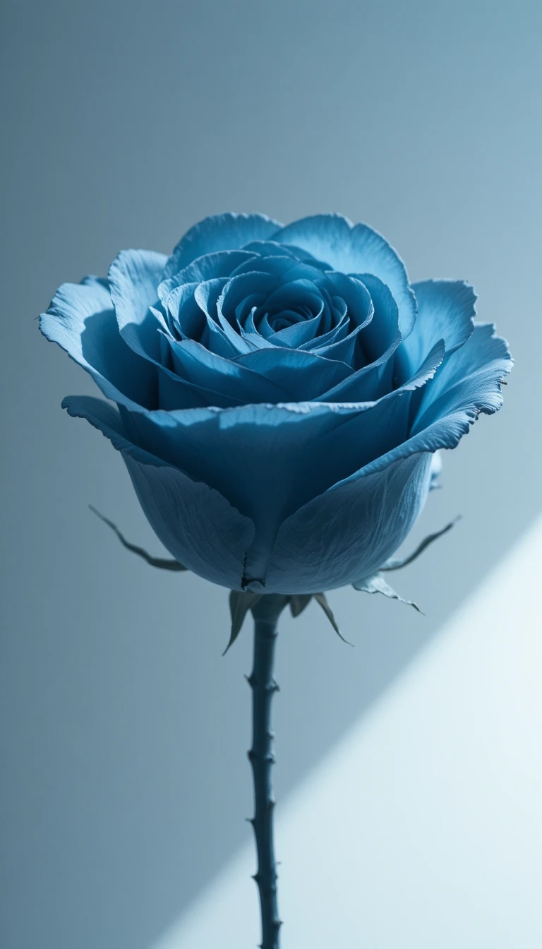 Rosa azzurra soffice che si volge delicatamente verso la luce laterale