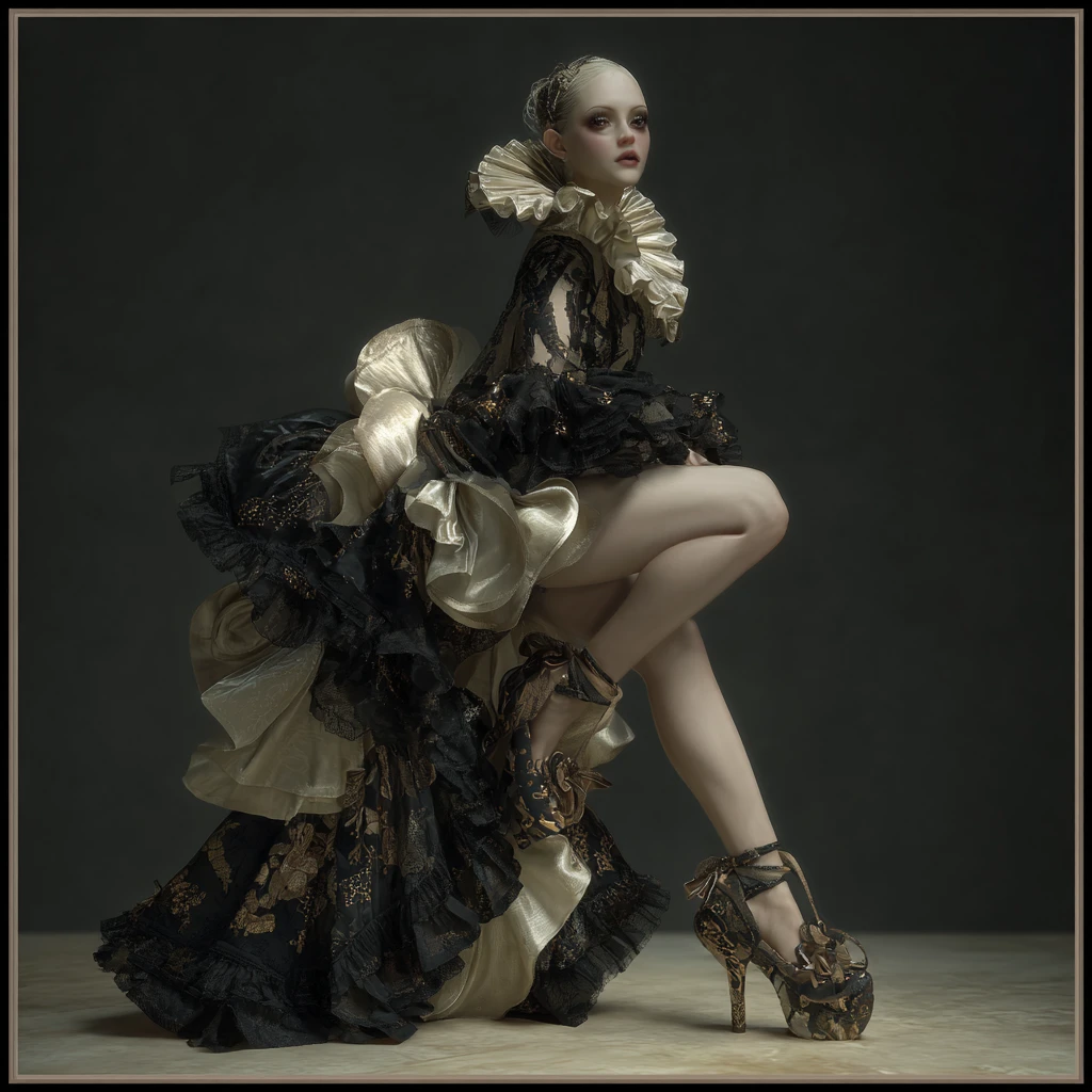 Surreal fantasy fashion shoes with baroque satin details